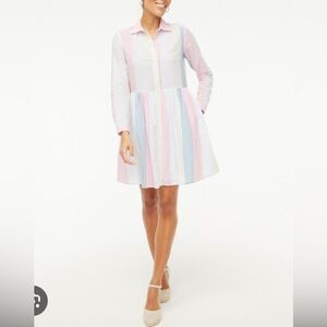 J Crew Fun Trendy Collared Multi-Color Stripe Mini Shirtdress Size 6 Women’s